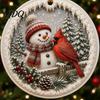 Festive Hanging Decor Acrylic Christmas Red Bird Ornament Snow Scene Pattern Xmas Tree Nature Inspired Seasonal Decorations Decor Retro Round