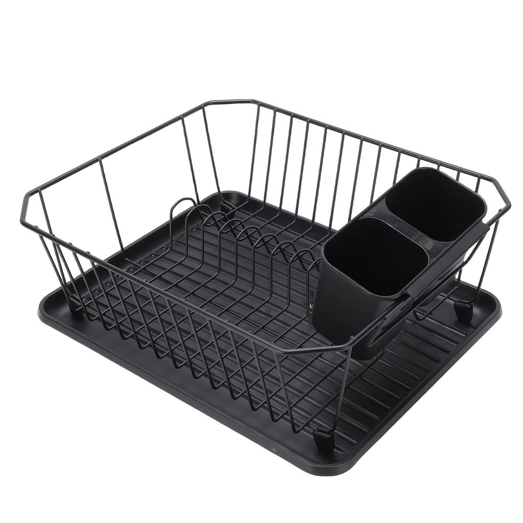 Dish Drying Rack Iron Dish Drainer Rack with Utensil Holder for Kitchen Counter Sink Spoons and Forks