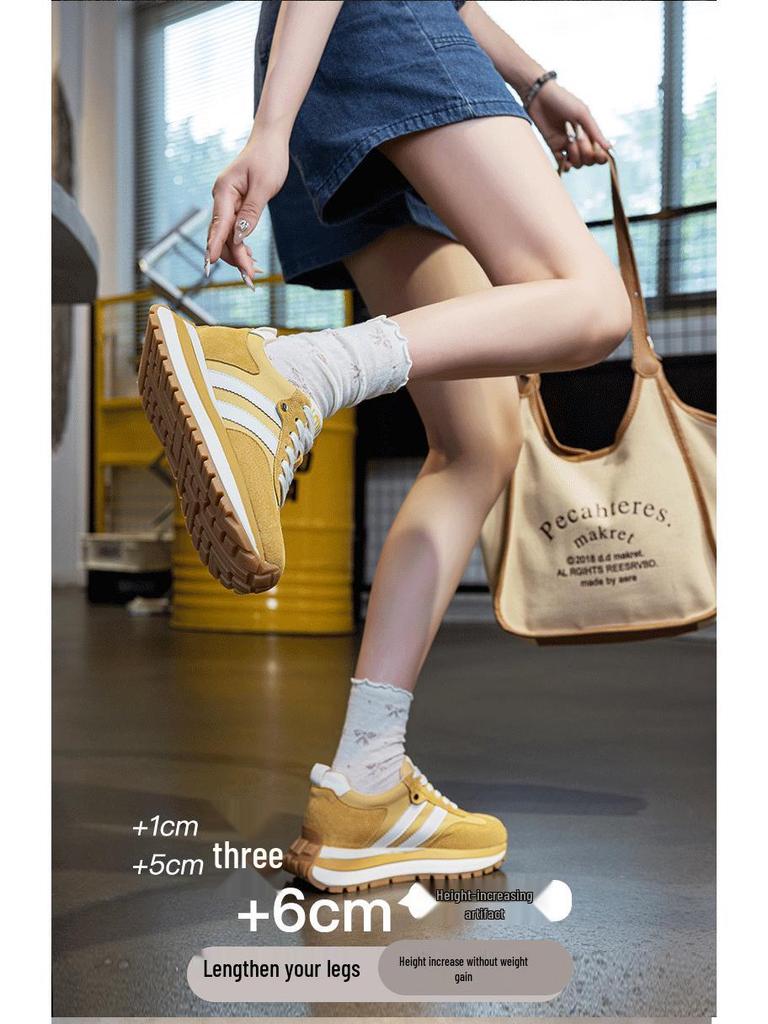 6cm Retro Sport Forrest Gump Women's Shoes - Autumn 2025 Red Ankara Leather Round Toe Color Block Casual Sneakers.