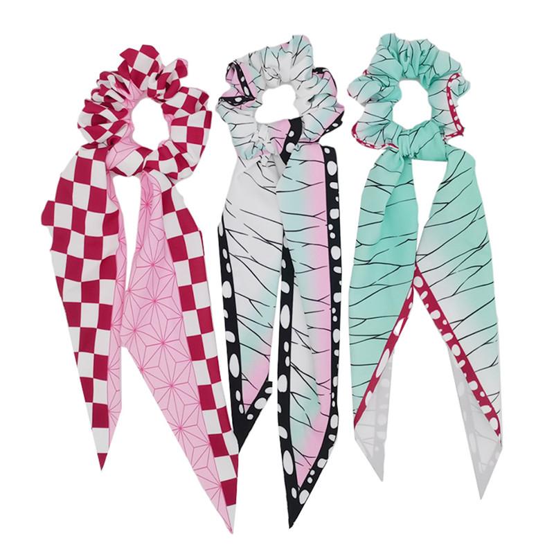 Kamado Nezuko Cosplay Large Intestine Hair Silk Scarf Ring New Head Rope French Style Girls Hair Band Gifts For Girls