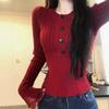Autumn Winter Round Neck Vintage Slim Waist Sweater Women Casual Fashion All-match Pullover Knitting Top