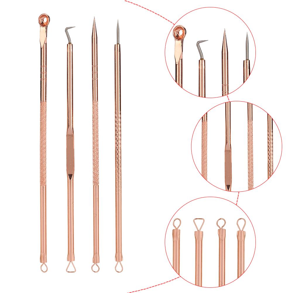 4Pcs/Set Acne Remover Tool Stainless Steel Rose Gold Double Head Needles Blackhead Extractor