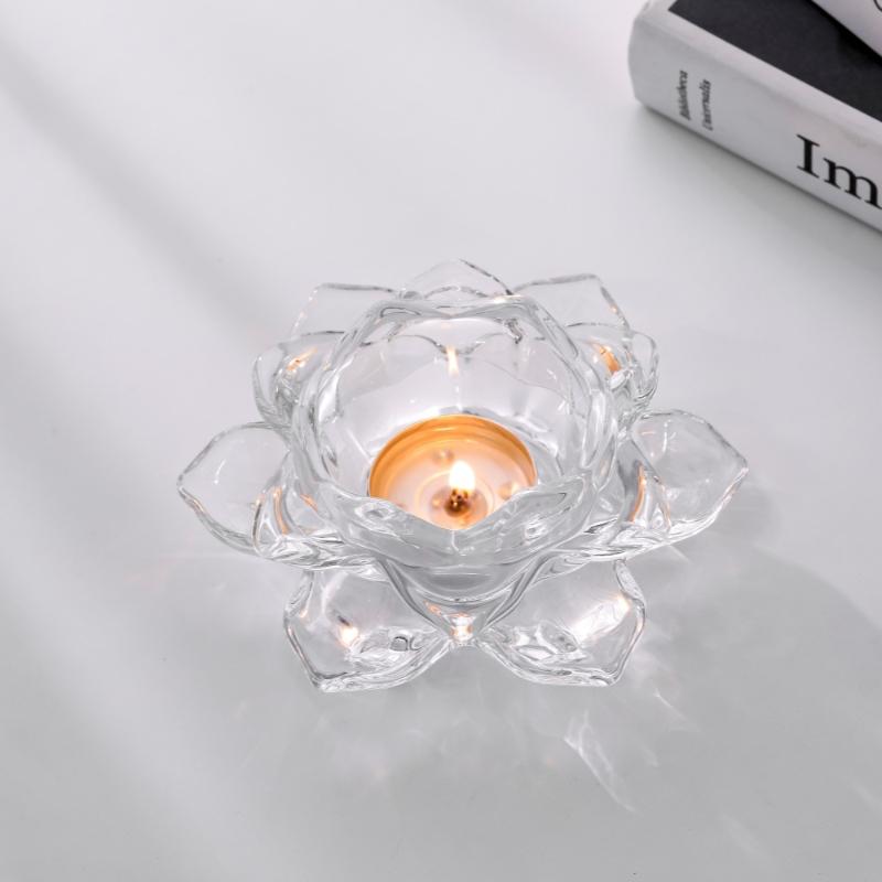 Modern Minimalist Chinese Lotus Glass Candle Holder Home Decor Scented Aromatherapy Vase
