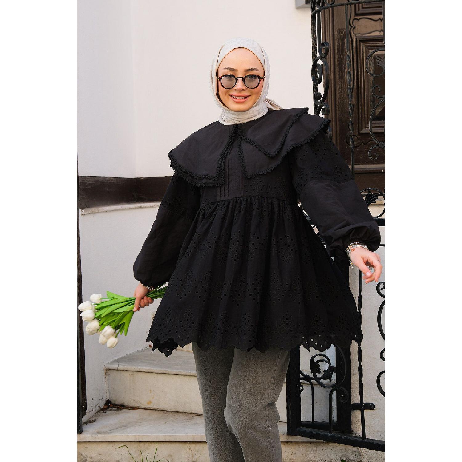 

Women s Baby Collar Lace Shirt Black