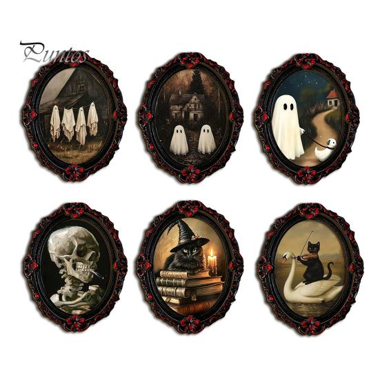 Dark Academia Home Accessories Halloween Wooden Refrigerator Magnet, Vintage Gothic Fridge Magnets, Oval Frame Decorative Metal Surface Magnets