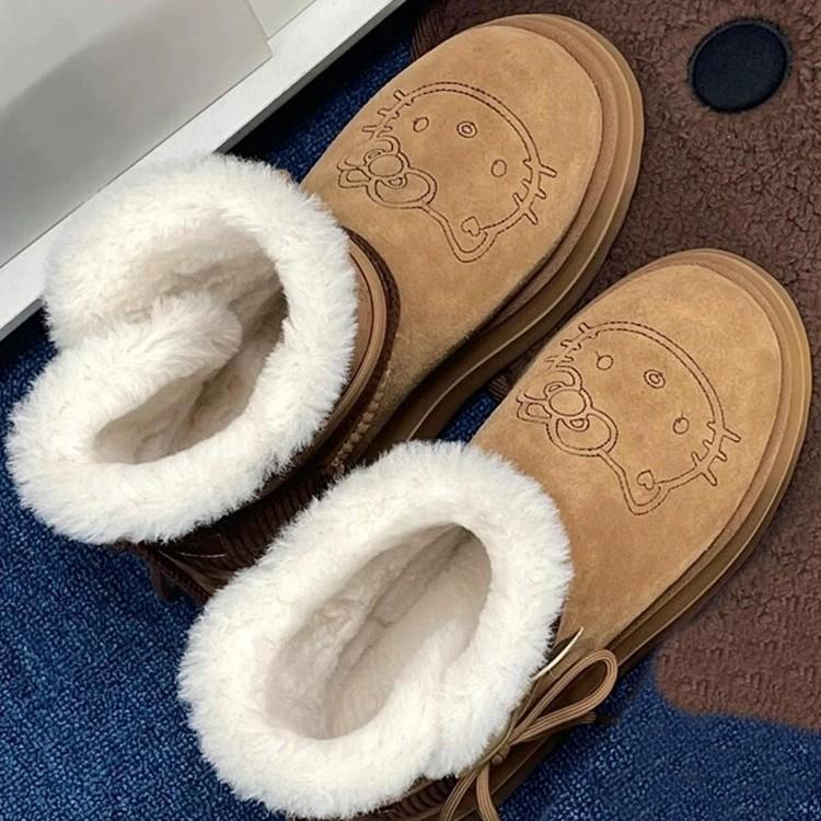 Fashion Bow Snow Boots Anime Women Snow Boots Cute Warm Cotton Shoes Kawaii Winter Non Slip Short Boot Christmas Thick-soled Short Boots