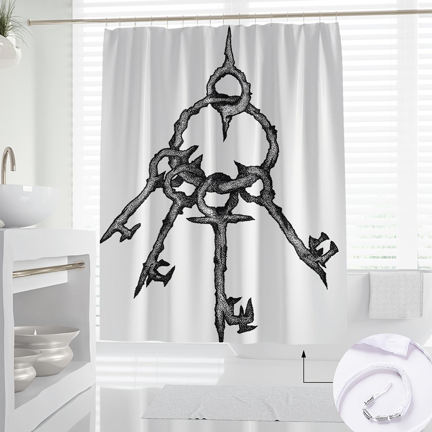 

Nordic Abstract Key Design Shower Curtain, Black & White Print, Machine Washable Polyester, All-Season Bath Decor W60H190(CM)-1 Pcs