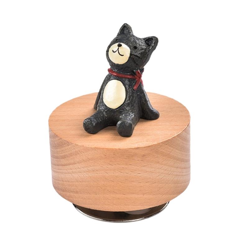 Hölzerne Spieluhr mit rotierender kleiner Tierfigur Mechanisches Musikalisches Ornament für Heimdekoration und ein einzigartiges Geschenk