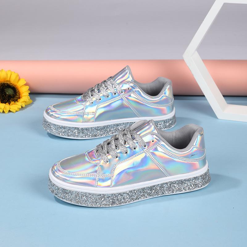 Trendy Casual Plateau-Sneakers im koreanischen Stil Neue glänzende Mode Low-Top-Schnürschuhe flache Schuhe Paar Modeschuhe