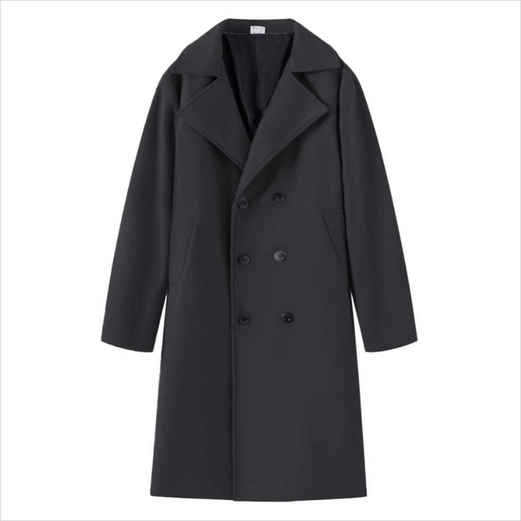 Herren Doppeltreihiger Woll-Windbreaker Mittellang Schlank Lässiger Wollmantel