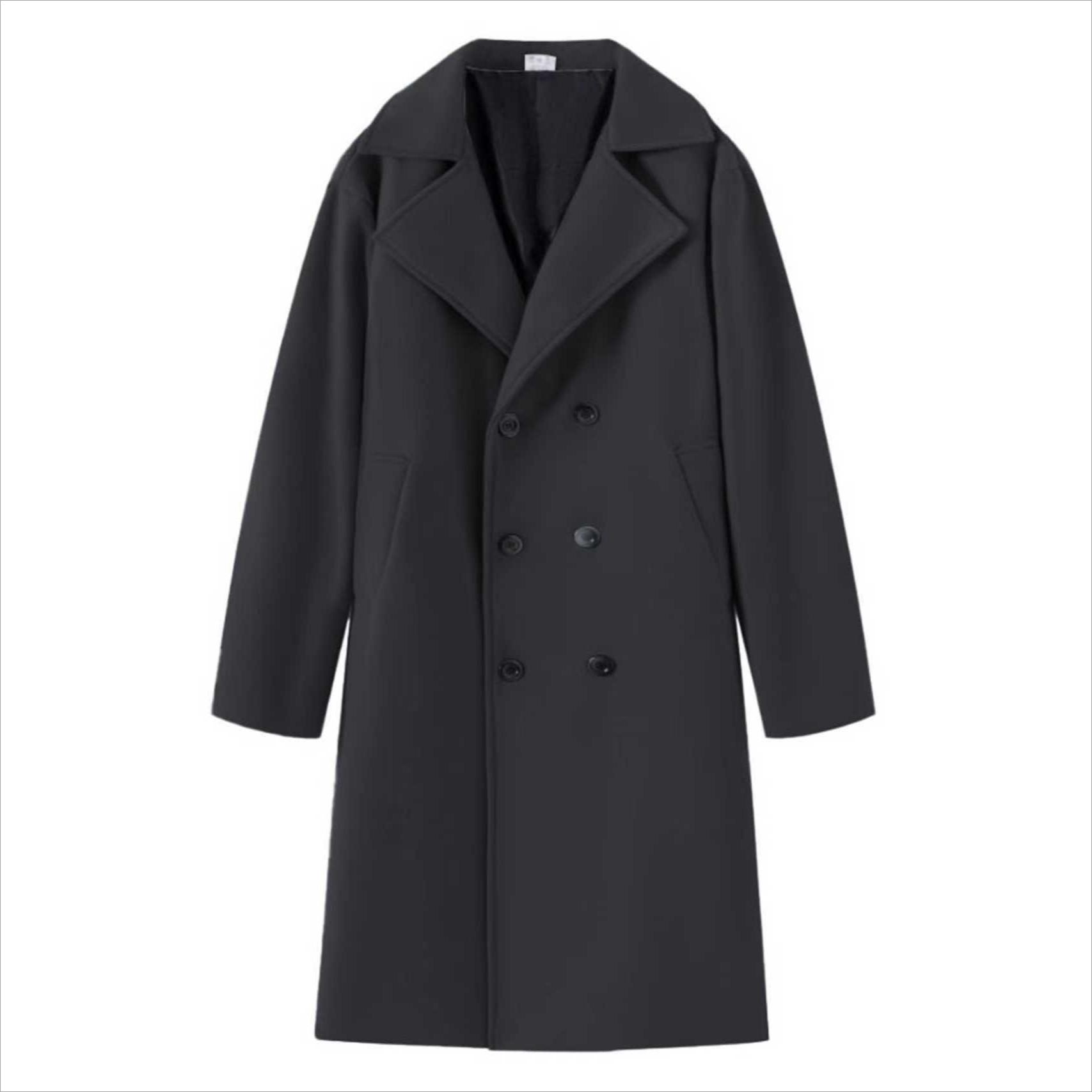 Мужской двубортный шерстяной ветрозащитный плащ средней длины приталенный повседневный шерстяной пальто XXS