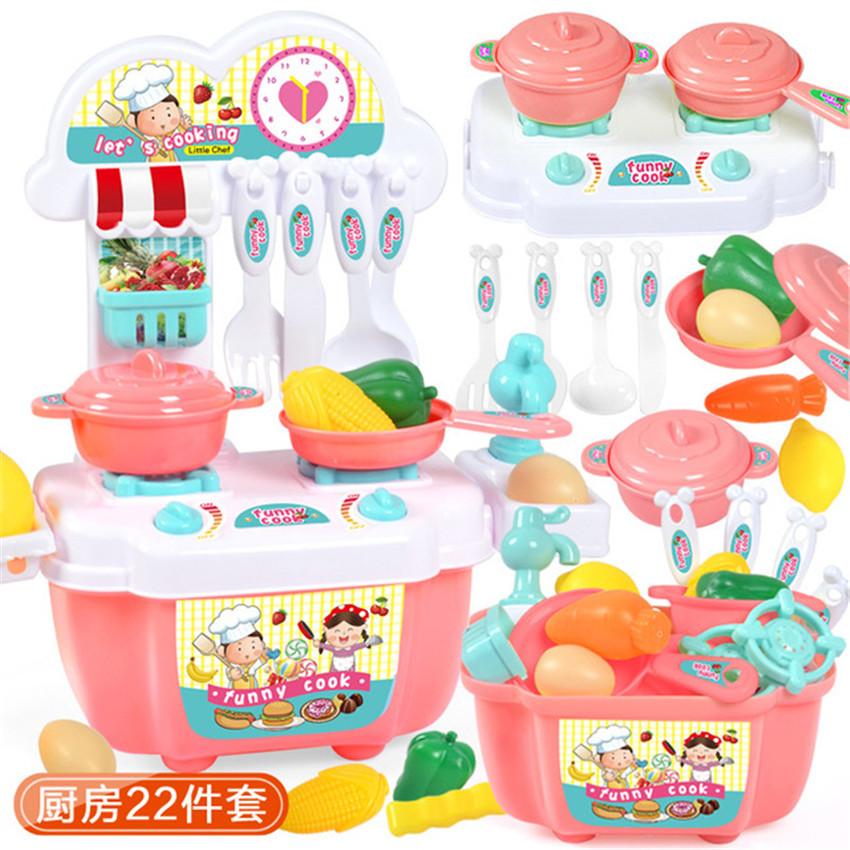22Pcs Plastic Mini Children Baby Kitchen Play House Toy Simulational Kitchenware Storage Cookware Cooking Pretend Play for Girls
