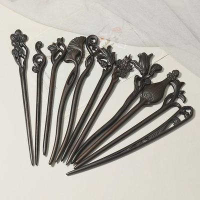 Retro Chinese Sandalwood Hairpin - Classic Carved Wooden Hair Accessory