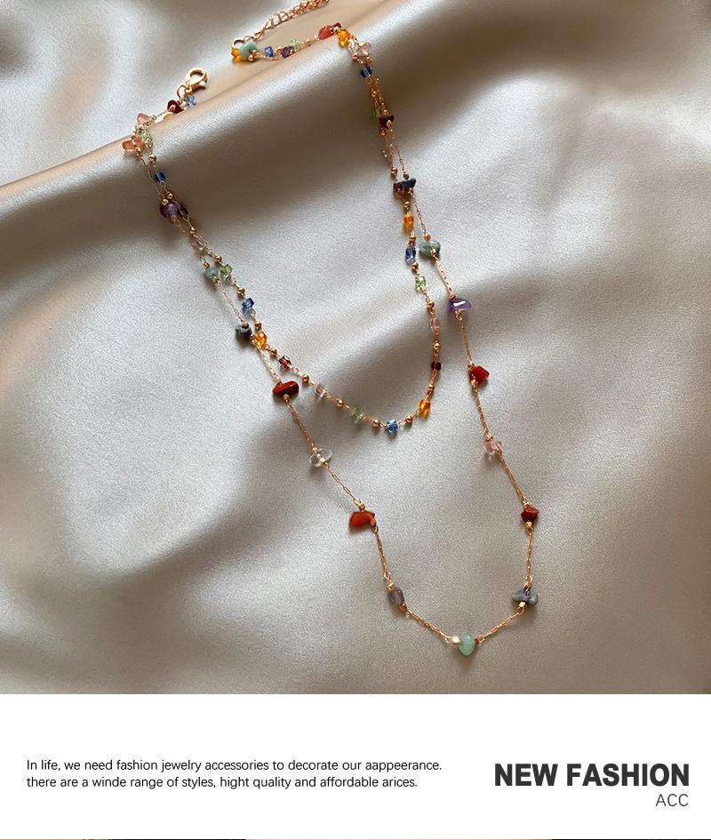 Dopamine Colorful Pebble Necklace: Women's Sweet Layered Clavicle Chain, Versatile Temperament Jewelry