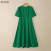 ZANZEA Vestido informal de verano de manga corta con cuello redondo para mujer
