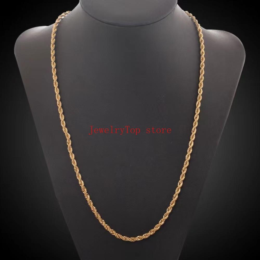 Fine Noble 18-24Inch 45-60cm 18K Gold 4mm Round Rope Chain Necklace for Women Man Fashion Wedding Party Charm Jewelry