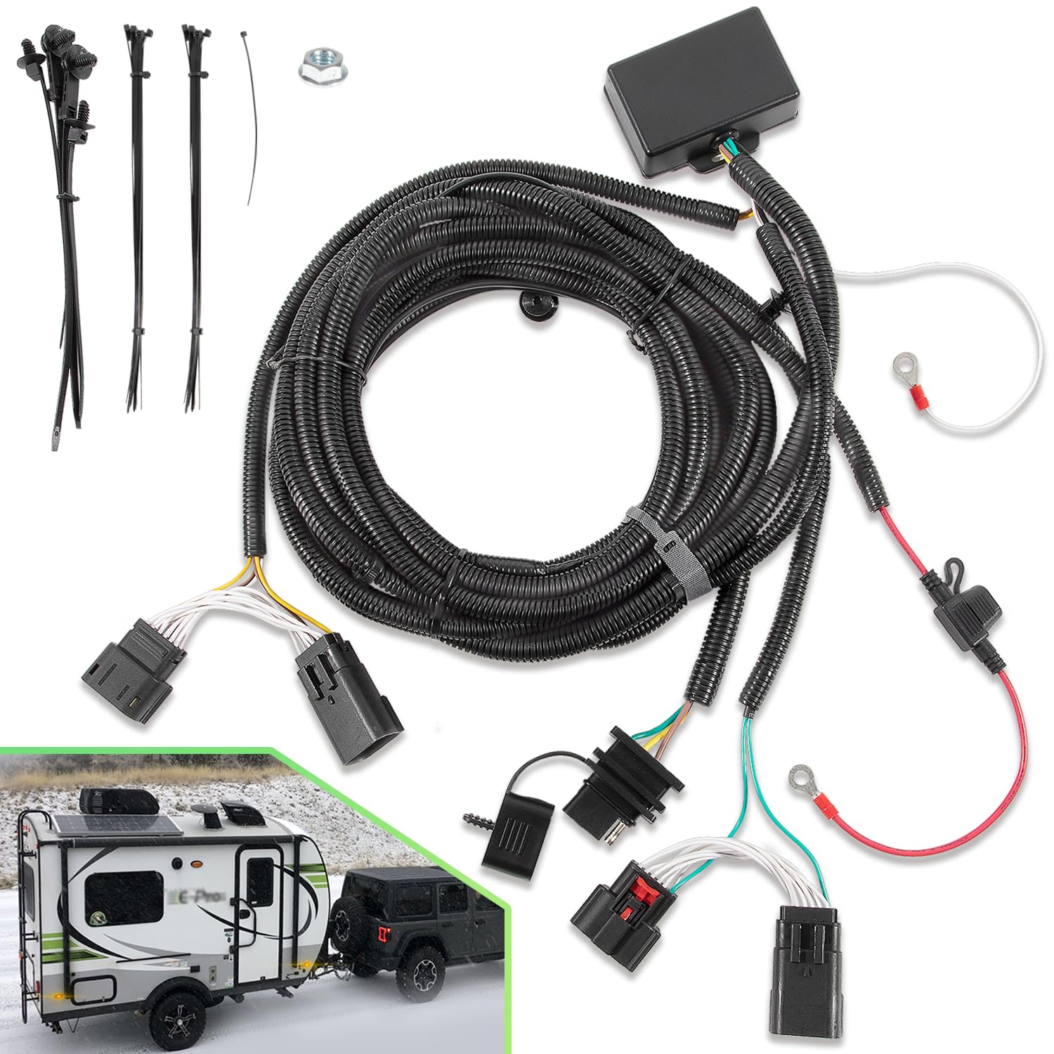 4-контактный штекер прицепа и жгут проводов фаркопа Plug & Play для Jeep Wrangler Unlimited JL JLU 2018-2024, 4-контактный жгут проводов для буксировки, комплект трубок для JL
