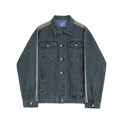 Retro Washed Three-stripe Denim Jacket for Men In Autumn Loose Lapel Jacket Korean Style Trendy Niche Jacket