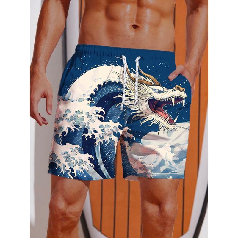 

Summer 3D Printed Ukiyo-E Fierce Dragon Printing Shorts Men s Board Shorts Swim Trunks Drawstring Breathable Short XL