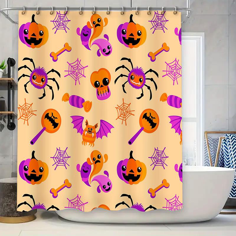Halloween-themed Shower Curtain Featuring Spooky Pumpkins, Bats, and Spiders Perfect for Adding a Festive Touch To Your Bathroom