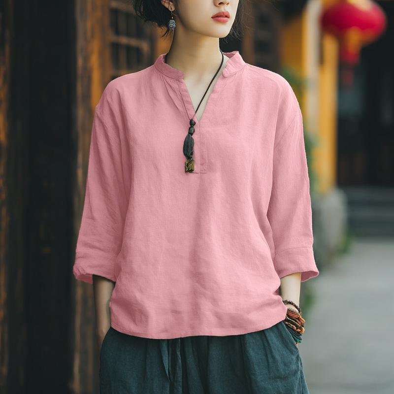 

ZANZEA Женская повседневная блузка с круглым вырезом, свободного кроя, с рукавами 3/4, летняя 5XL розовый