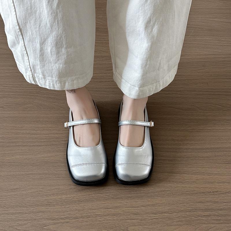 Rock sanfte kleine Lederschuhe Damen Frühling und Sommer neu Feenstil mit französischer weicher Sohle flacher Boden Mary Jane Einzelne Schuhe silber 2025