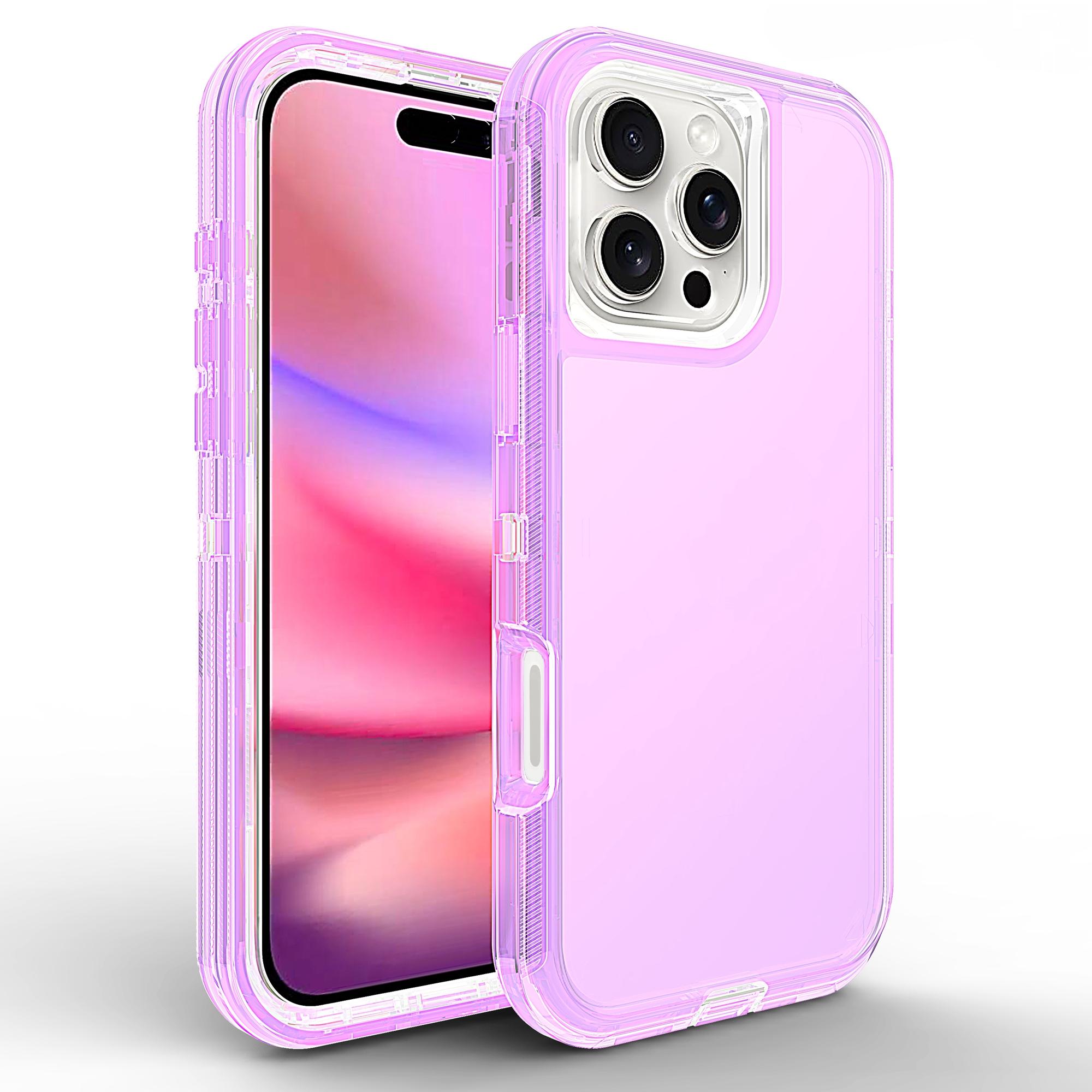 

For iPhone 16 Pro Case 3 in 1 Detachable Shockproof TPU+PC Phone Back Cover Transparent Purple