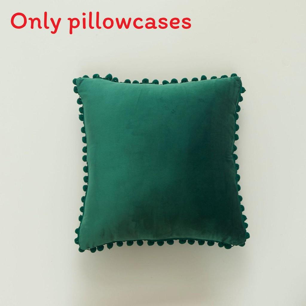 Velvet Solid Dutch Color Pillow Cases Pompom Edging Cushion Cover Living Room