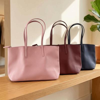 Simple Elegant Women's Shoulder Bag Zipper Closure Soft Commuting Tote Bag PU Leather Large Capacity Casual Handbag