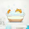 Cartoon Cat Wall Sticker, Funny Orange Cat Bathing/Licking Wall Decal, Peel And Stick Self-Adhesive PVC Room Mural for Kitchen, Bathroom