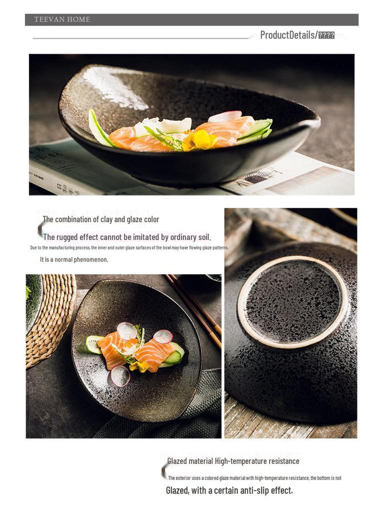 Japanese Olive Stone Pattern Ceramic Plate for Pasta and Pizza