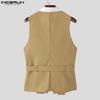 INCERUN Men Lapel Sleeveless Fake Two-piece Belt Waist Vest Waistcoats
