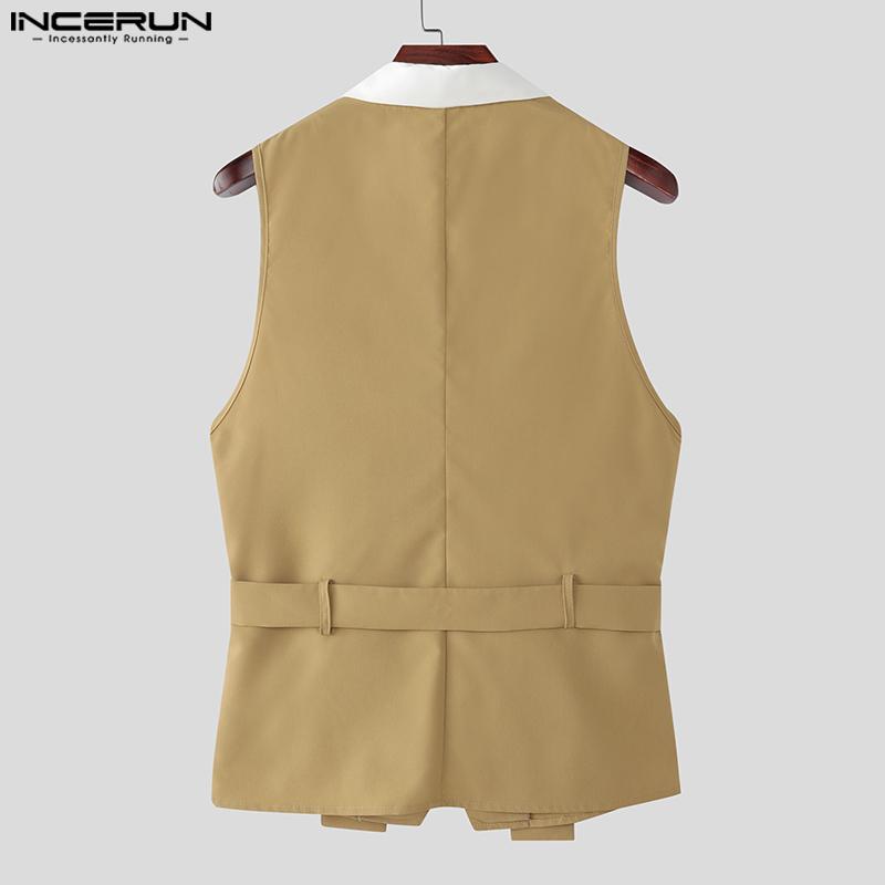 INCERUN Men Lapel Sleeveless Fake Two-piece Belt Waist Vest Waistcoats