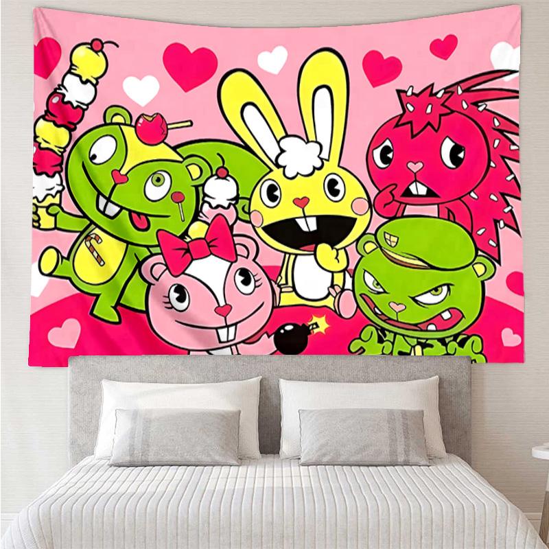 Happy Tree Friends3 Tapestry for Bedroom Aesthetic Classroom Tapestries Wall Hanging for Living Room Dorm Office,Ideal Creative Gift