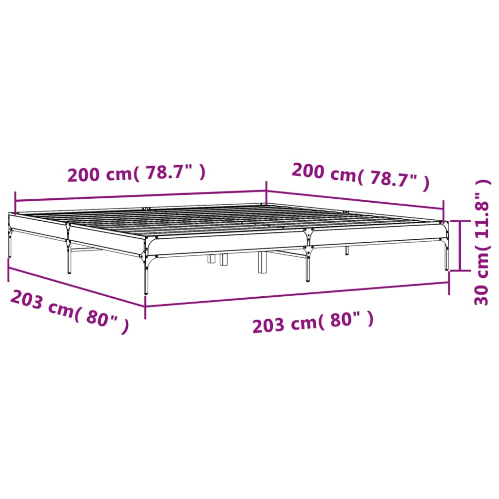 Bed Frame in Sonoma Oak Finish 200 x 200 cm Made of Particleboard and Metal