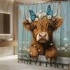 Schattige Schotse Hooglander Douchegordijn Margrietbloemen Vlinders Rustieke Boerderij Kunst Decor Speels Badkamerontwerp Waterdicht niet-giftig