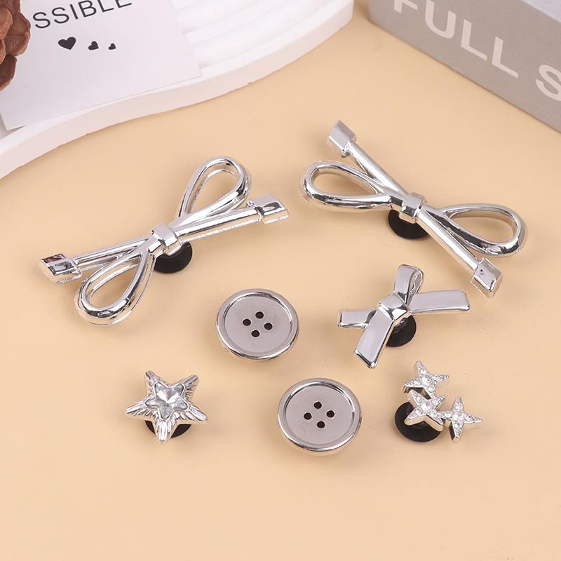 8Pcs/Set Metal Silver Electroplated Bow Button Dot Heart Charms Shoe Buckle Diy Detachable Clogs Sandals Accessories