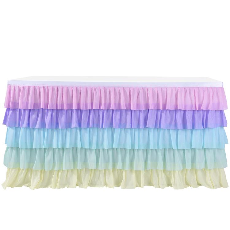 Surround Deco  Mariage Chiffon Table Skirt Birthday Party Tutu Gauze Table Skirt Wedding Decoration Pleated Blocked Table