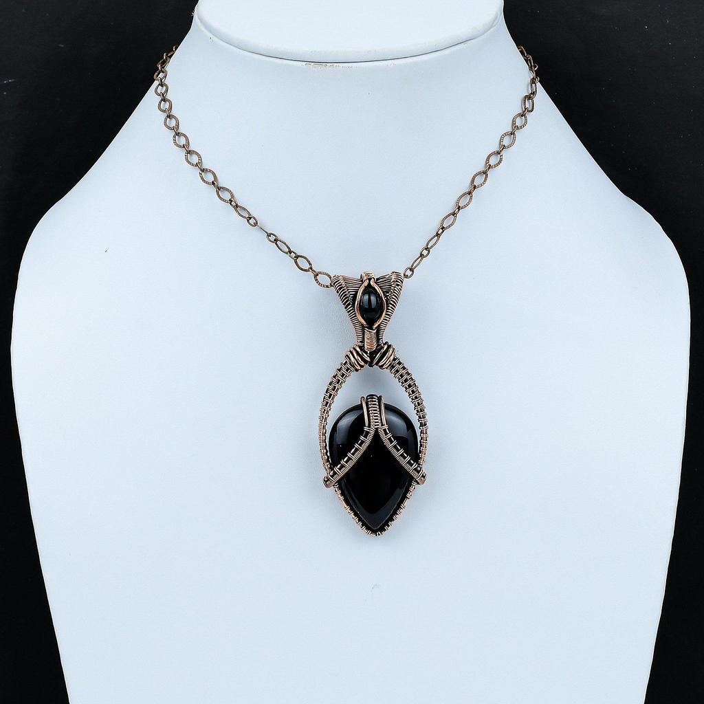Black Onyx Pendant Copper Wire Wrapped Pendant Natural Gemstone Pendant Copper Jewelry Handmade Pendant Anniversary Gift Wire Wrap Jewelry