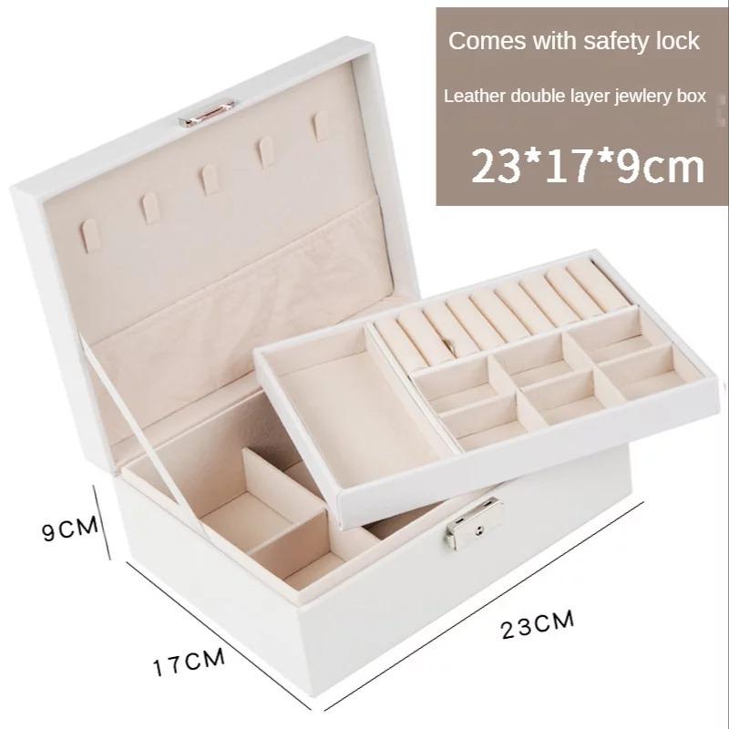 Jewelry Box Organizer for Women Teen Girls, 2 Layers PU Leather Jewelry Display Storage Case with Lock, Velvet Lining, Choice, Gray
