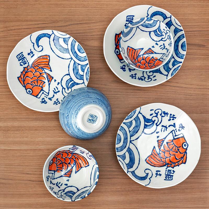 Mino Yaki Japanese Underglaze Sea Bream 10-Piece Dinnerware Set