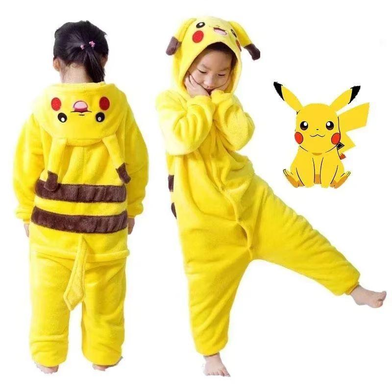 Pikachu Pokemon Warm Flannel Onesie Cosplay Hoodie For Kids/Adults Soft Homewear Autumn Winter Parent-Child Sleepwear For Girls