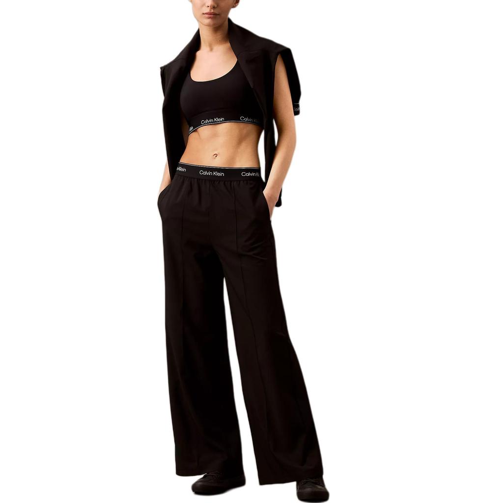 Calvin Klein Simple Wide Leg Breathable Comfortable High Waist Knitted Sports Pants Women Bottoms Black 404F606-001