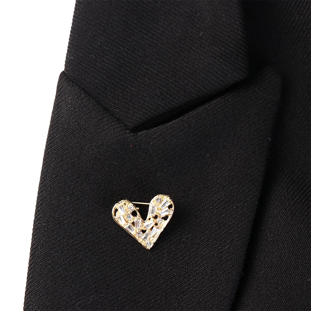 Rectangular Heart Brooch Shiny Hollow Heart Breastpin Geometric Rhinestone Pin  Suit Coat Collar