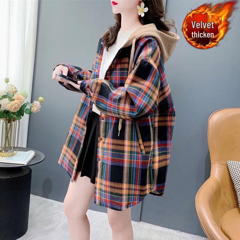 Women's Plaid Fleece-Lined Hooded Shirt Jacket