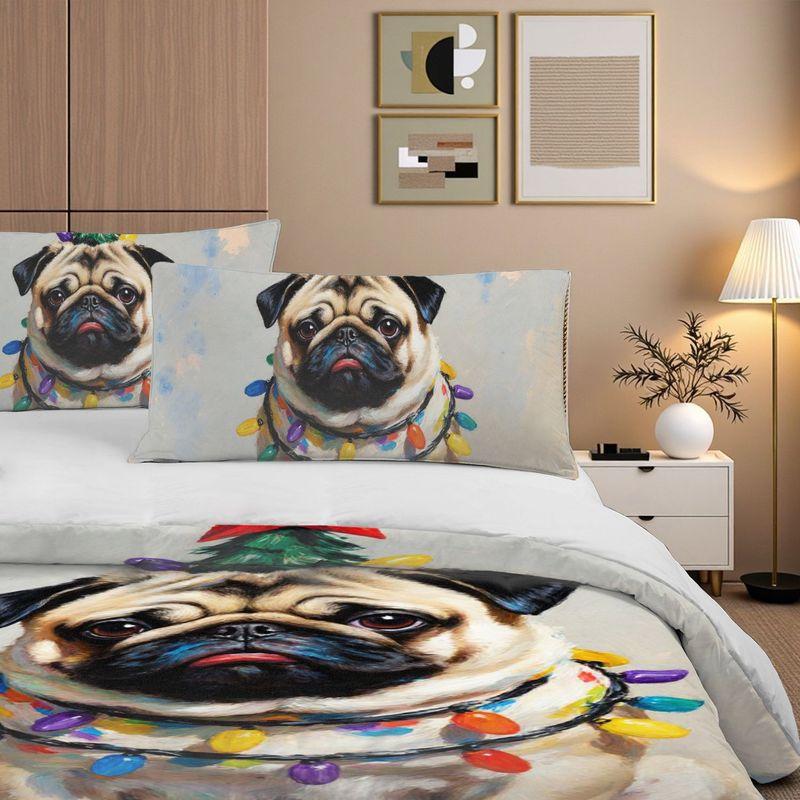 3-Piece Bedding Pillowcase Quilt Cover Set Brown And White Pug 2D Digital Printing Suitable For Bedroom Decoration