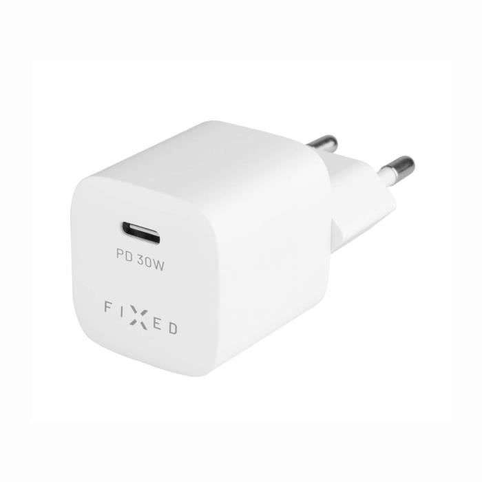 Chargeur réseau FIXED Mini avec sortie USB-C et support PD, 30W, blanc