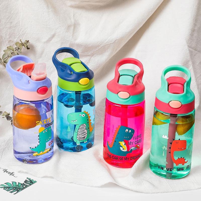 Cute Dinosaur Cartoon Straw Cup for Kids - Plastic Water Bottle for Kindergarten and Primary School Students