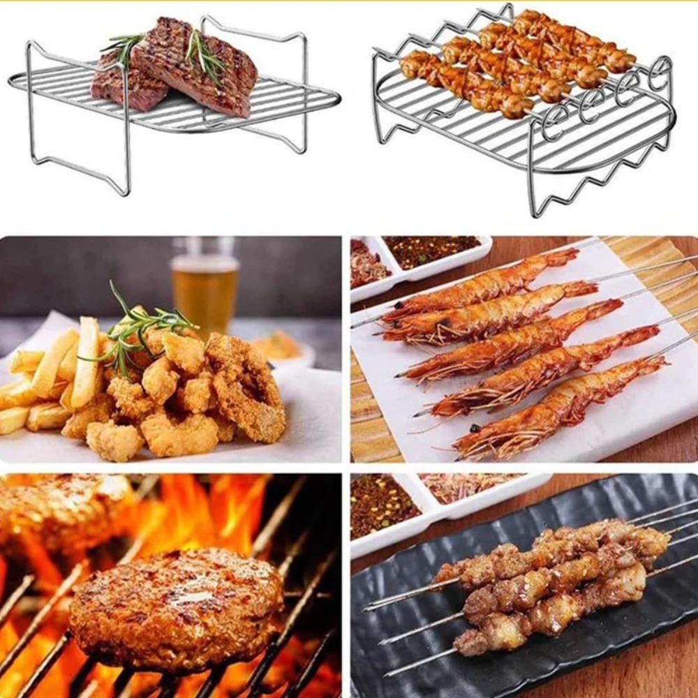 Stainless Steel Air Fryer Baking Rack Stackable Barbecue Mesh Pan Multipurpose Skewer Rack Home Air Fryer Rack Accessories