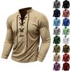 Men's Vintage Long Sleeve T-Shirt with Button Placket